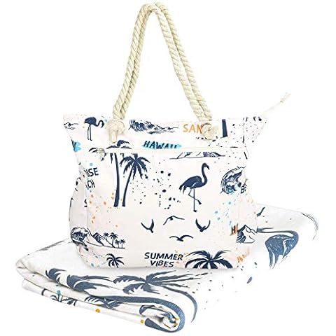 Raytix Summer Vibe Beach Tote Bag For Women- A Matching Beach Towel- Waterproof Shoulder Beach Bag With Zipper And Multiple Pockets With A Rope Handle Cover