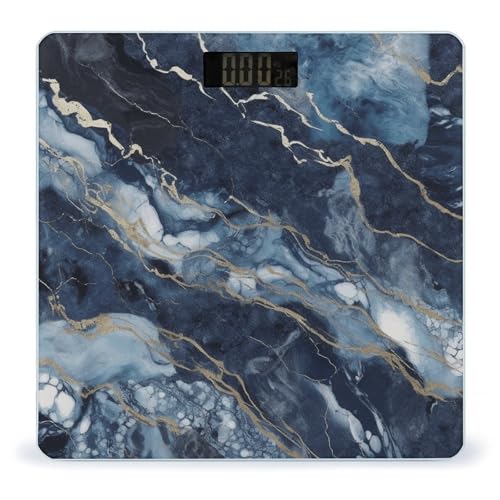 Báscula digital de baño azul mármol con pantalla LCD miniatura 1