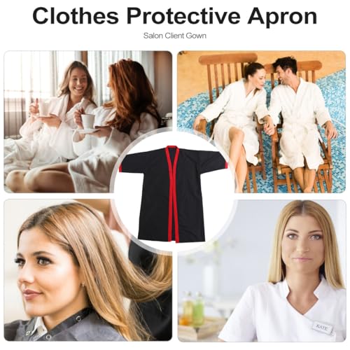 Bata de cliente de salón negra impermeable a aceites capilares con cinturón ajustable cómodo 3