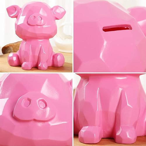 Miniatura 3 de Alcancía con diseño de geometría linda, banco de monedas irrompible para niñas y niños, gran regalo de cumpleaños (rosa cerdo)