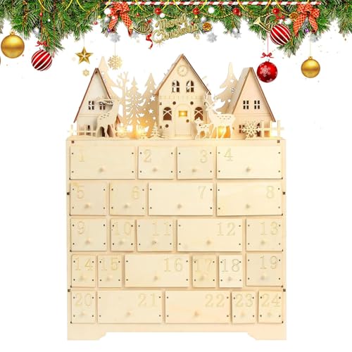 Calendrier de l'Avent en bois noble avec 24 tiroirs pour une décoration de Noël raffinée