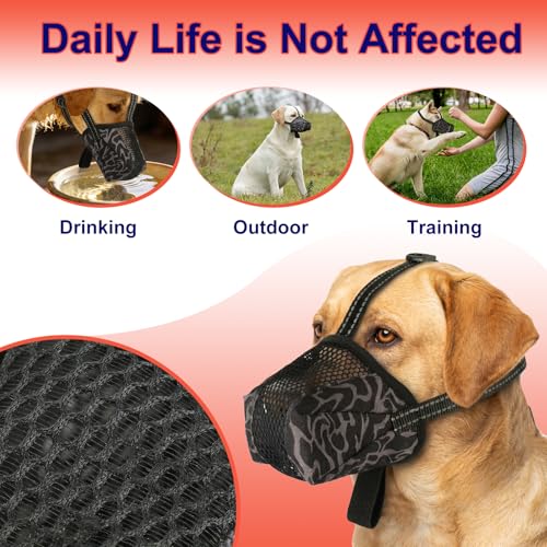Image of Soft Air Mesh Dog Muzzle S Black | Anti-Biting Anti-Chewing Anti-Barking | Adjustable Reflective Full Coverage for Grooming & Scavenging Prevention