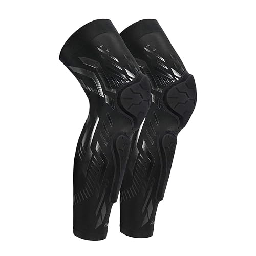 Kuangmi Rodillera y espinilleras para baloncesto, lucha libre, fútbol, voleibol, deportes, apoyo diario, 1 pieza (negro, par mediano)