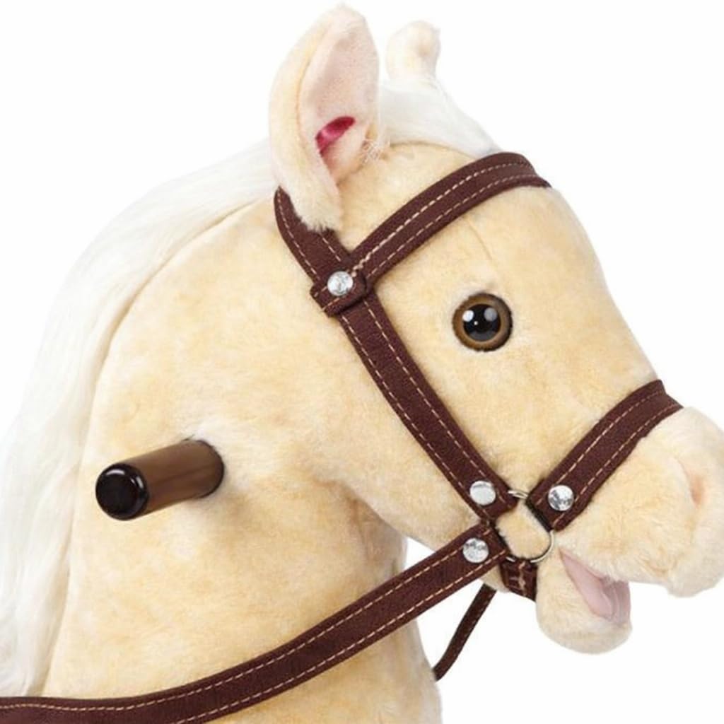 Cavallo a Dondolo per Bambini in Peluche con Suoni, Morbido e Interattivo con Struttura in Legno Sella e Staffe Giocattolo Sicuro per Divertimento e Relax Idea Regalo 74x30x70 cm.