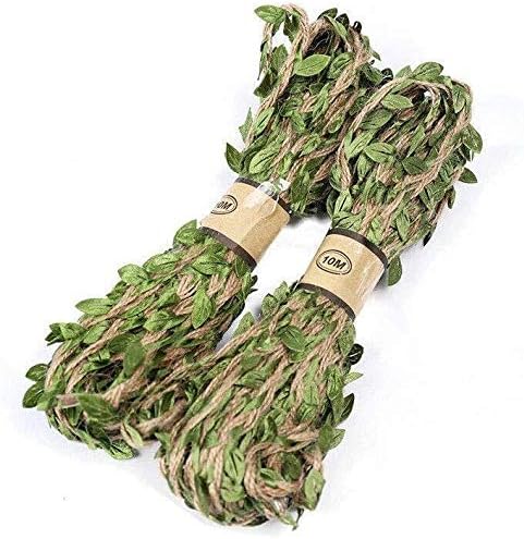 Miniatura 5 de TRENDYBOY Juego de 98.4 ft  Set de cuerda de yute de arpillera natural de hoja artificial, cinta de arpillera, manualidades, vintage, para