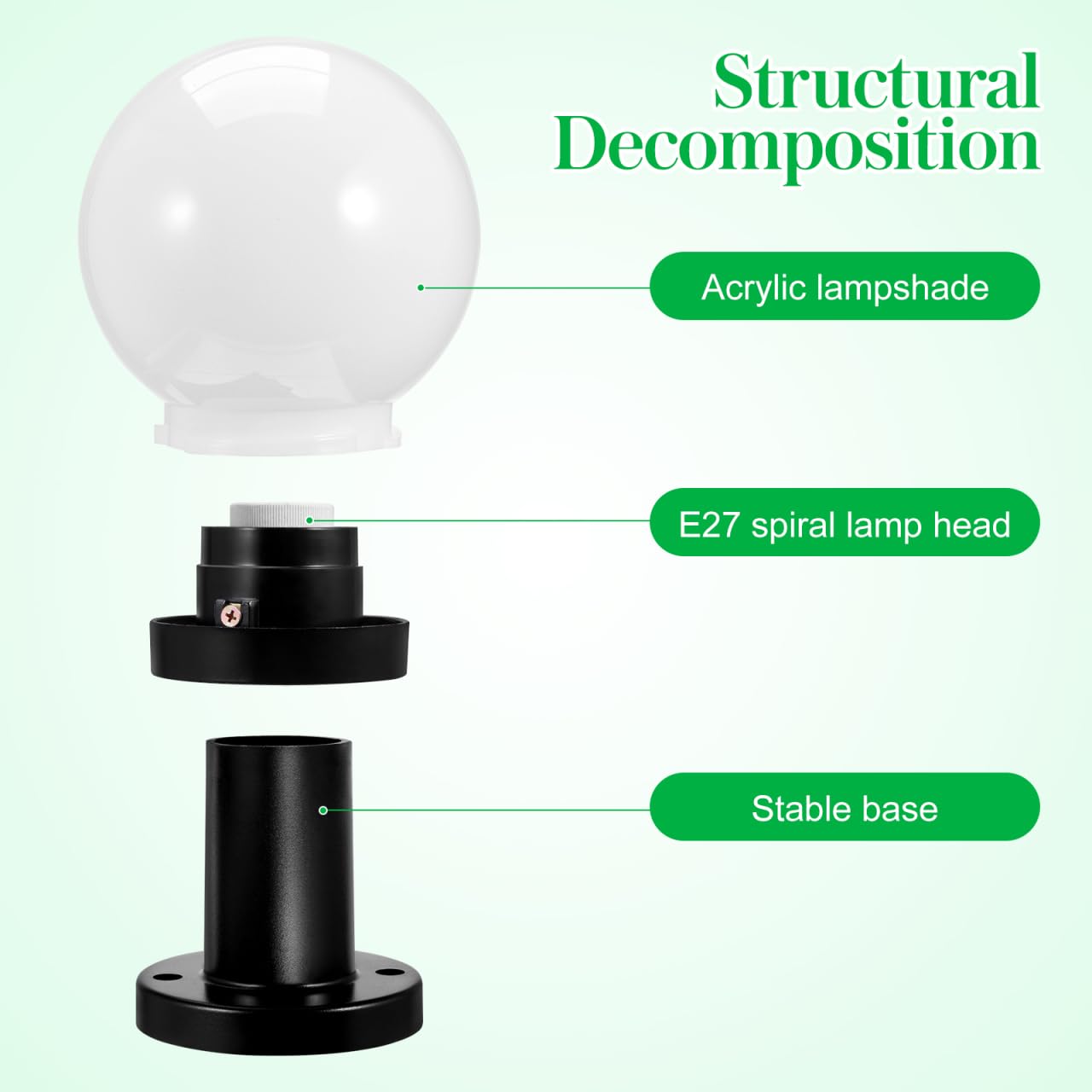 SHERCHPRY Lámpara De Poste Para Exteriores Bola Acrílica 9.64 Pulgadas Luz De Patio Jardín Iluminación De Columna Exterior
