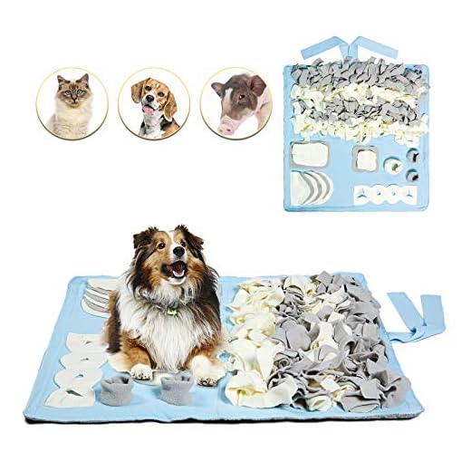 Petvins Dog Snuffle Mat Treat Blanket, Pet Puzzle Activity Mat for Stress Release, Nose Work Mat for Slow Feeding and Foraging Training Blue