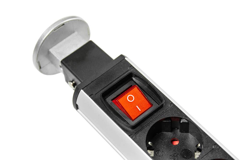 Good Connections Listwa zasilająca 3 + 2, chowana listwa zasilająca, przełącznik, profil aluminiowy, 3 x styk ochronny, 2 x USB, ÜSS/SPD, PT060-0103, 1 sztuka