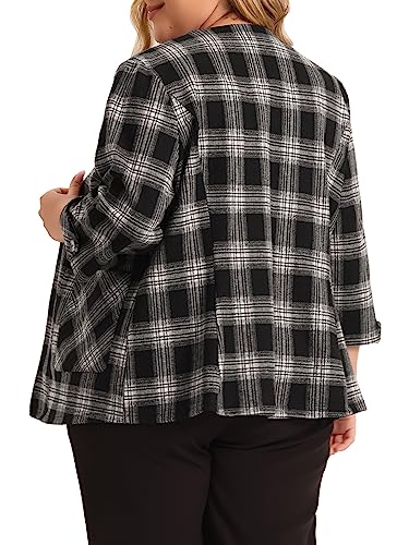 Agnes Orinda Plus Size Blazer for Women 3/4 Sleeves Casual Open Front Plaid Cardigan Blazers with Pockets4