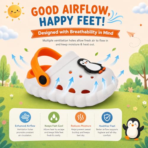 Image of GLJ Little AngelToddler Clogs Slippers, 12 Months to 3 Years, Baby Boy, Waterproof, Lightweight, Cute Cartoon Penguin Design
