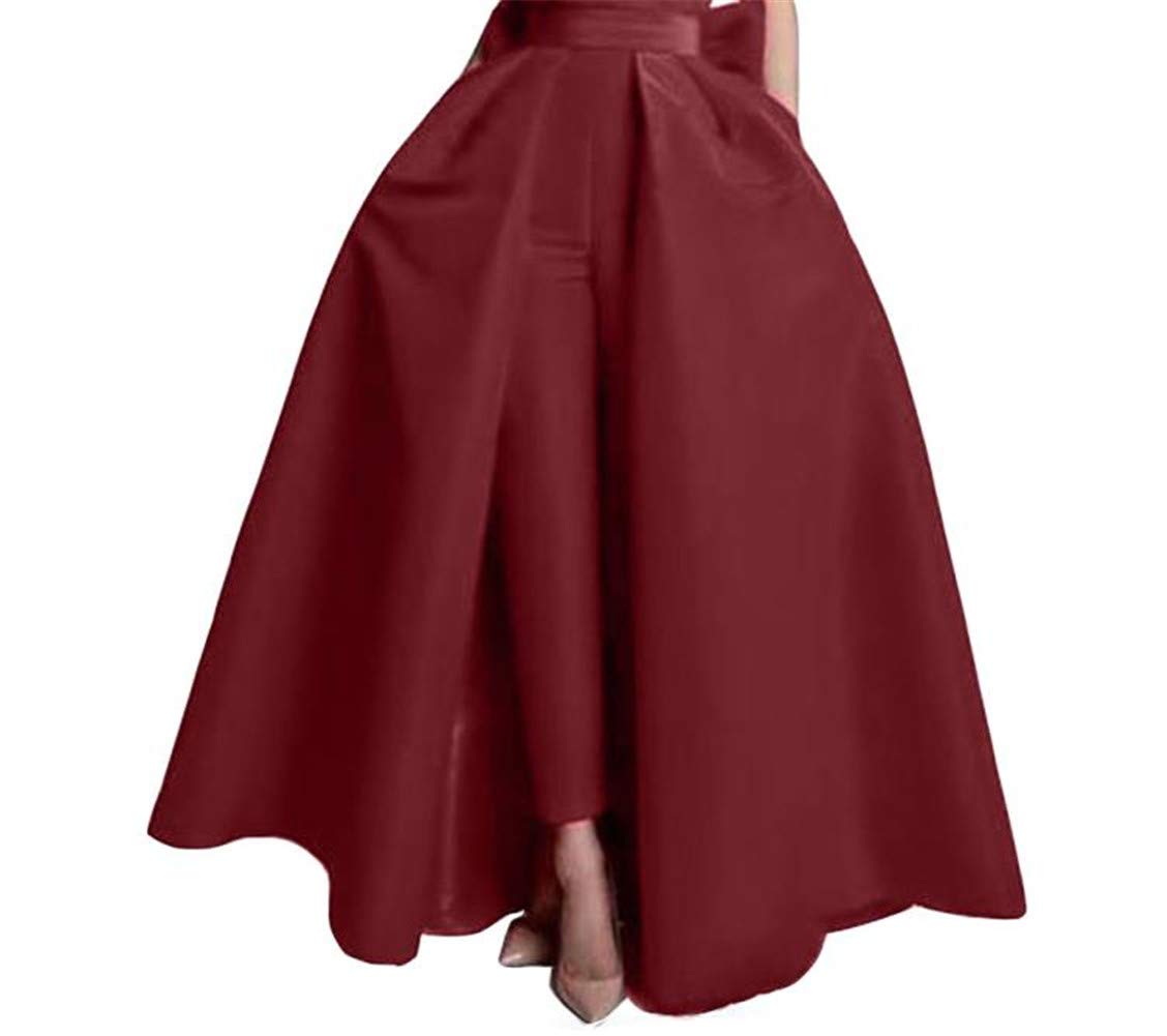 Women's Satin Detachable Train Skirt Prom Party Foor Length Evening Party Skirts with Bowknot