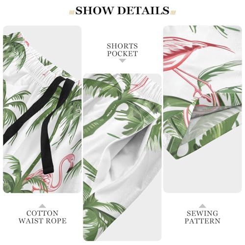 Flamingo Tropical Tree Pajama Bottom Shorts for Men Soft Casual Sleep Lounge Shorts with Pockets S-XXL4