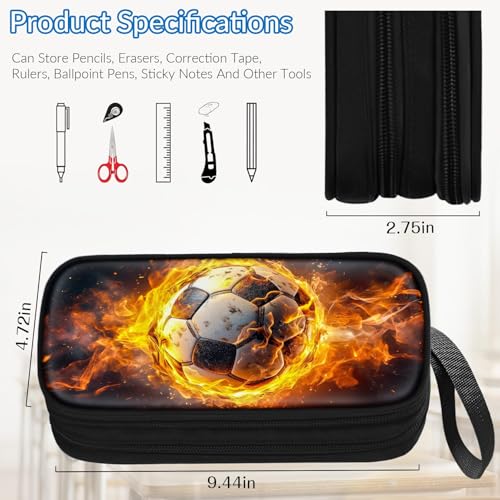 Image of TILYTADLY Large Pencil Case for Boys - Soccer Boys Pencil Pouch with Zipper Compartments - Big Capacity Pen Box Pen Bag Organizer with Keychain for Kids Teens School