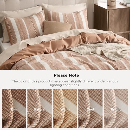 Image of Bedsure Waffle Weave Duvet Cover King - 100% Cotton Boho Duvet Cover Set with 2 Pillowcases - Extra Soft Terracotta PureWoven Textured Comforter Cover with Zipper Closure (King, 104 inchx90 inch)