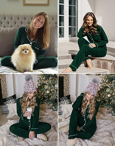 Image of SWOMOG Womens Pajamas Set Long Sleeve Sleepwear Button Down Nightwear Soft Cotton Pj Lounge Sets