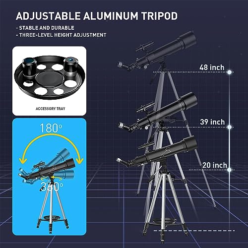 Image of Telescope, 70mm Aperture 600mm Telescopes for Adults Astronomy & Kids & Beginners, Portable Refracting Telescope with an Adjustable Tripod, a Bag, a Phone Adapter