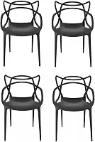 Kit Conjunto 4 Cadeiras Allegra Polipropileno com Encosto Moderna Versátil para Sala de Jantar Cozinha Bar Restaurante Jardim Varanda Cafeteria Shopping Salão de Festas Preto