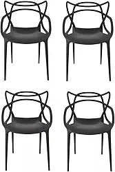 Kit Conjunto 4 Cadeiras Allegra Polipropileno com Encosto Moderna Versátil para Sala de Jantar Cozinha Bar Restaurante Jardim Varanda Cafeteria Shopping Salão de Festas Preto