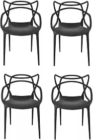 Kit Conjunto 4 Cadeiras Allegra Polipropileno com Encosto Moderna Versátil para Sala de Jantar Cozinha Bar Restaurante Jardim Varanda Cafeteria Shopping Salão de Festas Preto
