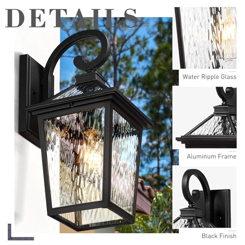 Image of zeyu 18-Inch Outdoor Wall Lantern, Black Water Ripple Glass, ZX58MB-SW BK