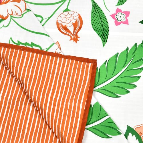 Image of BLOCKS OF INDIA 100% Cotton Dohar King Size Reversible Hand Block Printed Malmal Summer Dohar /Blanket (Orange Anar JAAL)