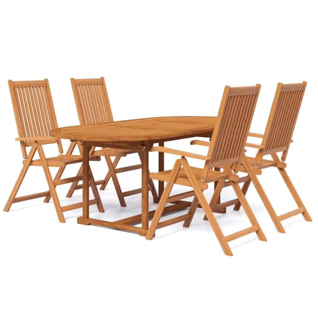 IKAYAA Conjunto Jardín Exterior Madera Mesa Extensible 4 Sillas Plegables Comedor Jardin Juego de Comedor de Exterior Madera de Acacia Muebles de Jardín
