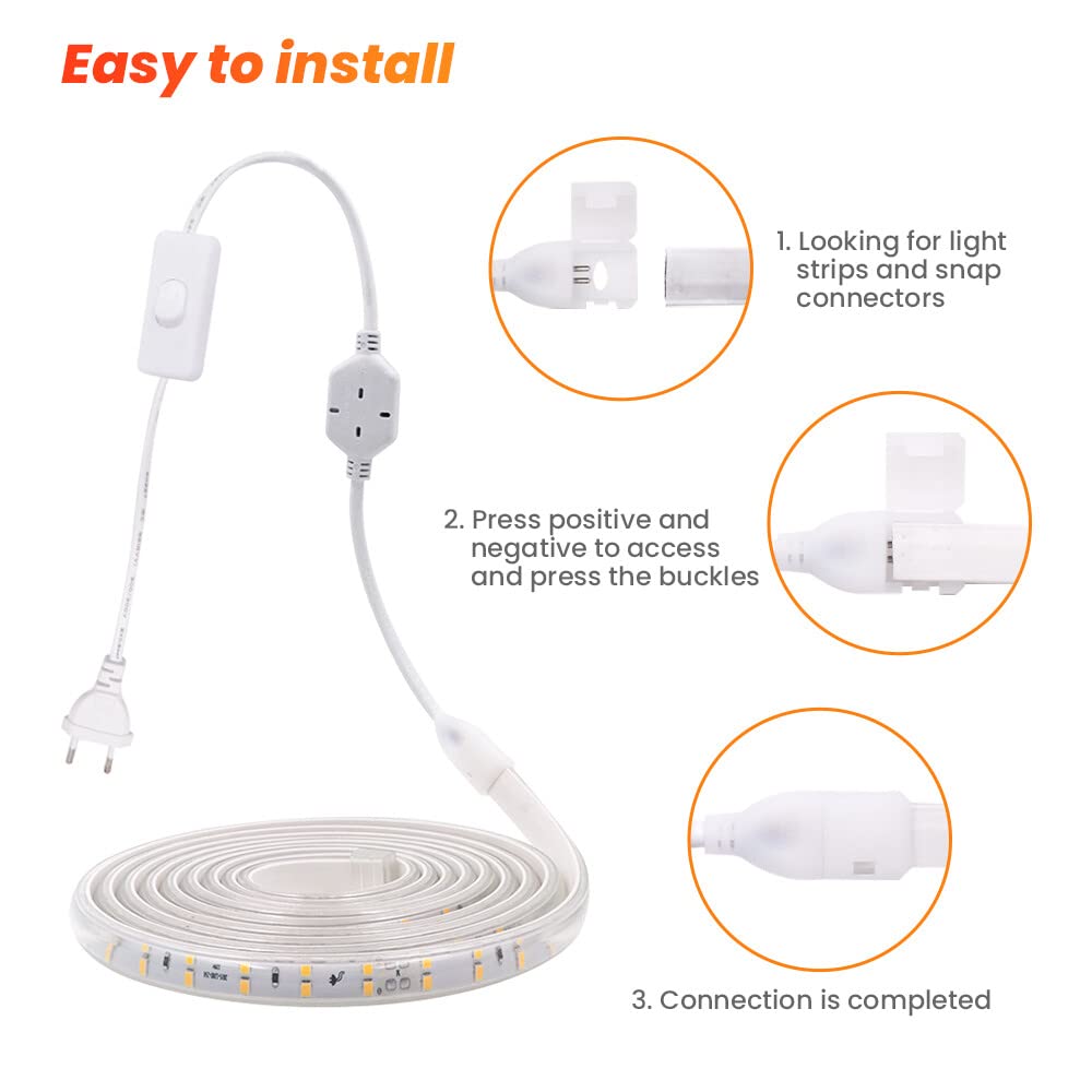 Tira LED Doble Fila 15m, 220V SMD 2835 120LEDs/m Tira Flexible Superbrillante, IP65 Impermeable, Tira de luz LED Blanco Natural con interruptor para Navidad, Bodas, Dormitorios y Armarios