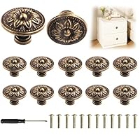 YnewL 12 Stück Möbelgriffe Vintage, 30mm Runde Möbelknöpfe mit Schrauben Schraubendreher, Blumenmuster Schrankknöpfe-Wird für Schränke, Kleiderschränke, Möbel und Hardware-Griffe Verwendet(Bronze