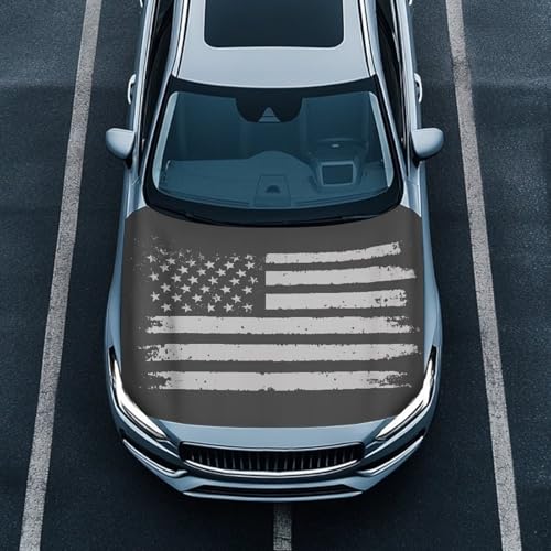 Image of Renewold American Flag Black Trendy Car Hood Cover for Snow Protector for Festival Decorative Hood Wrap Blanket for Outdoor Leaves Exterior Car Accessories for Friend Family Boss