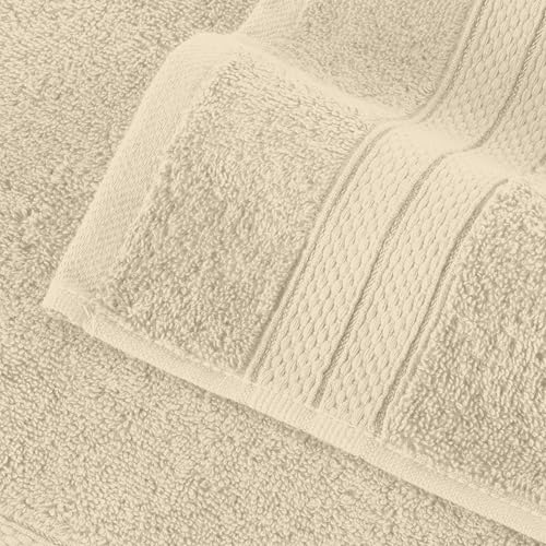 Image of Elegant Comfort Three Line Popcorn Towel Set for Bathroom 16 x 28 inches, Premium Hotel Quality 4-Pack Hand Towels, 100% Turkish Cotton, Soft and Durable, Quick Dry and Highly Absorbent, Ivory