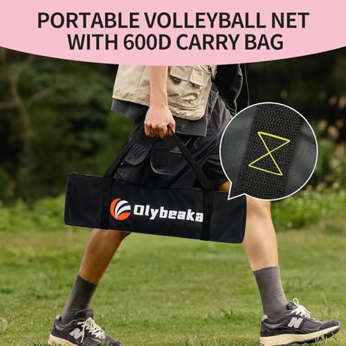 32ft Regulation Size Portable Outdoor Volleyball Net Set System for Backyard Beach with Height Adjustable Poles, PU Volleyball and Pump, Carry Bag, Boundary Line - Easy Set Up & Anti-Sagging (Pink)