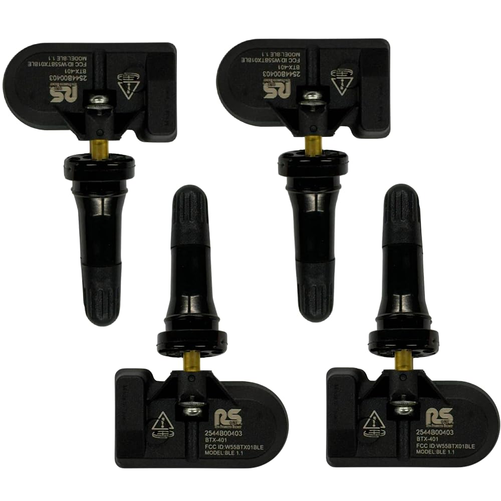 RS ONE Tesla BLE Bluetooth TPMS Sensor - for Tesla 2021-2025 Model 3/Y/S/X/Cybertruck; 4-Pack (Black(Rubber))