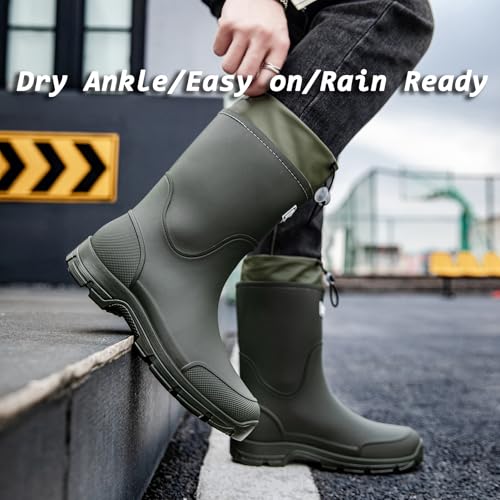 Image of WOWSTICK Waterproof Rain Boots for Men and Women Lightweight Slip Resistant Fishing Deck Garden Mid-calf Outdoor Work Booties