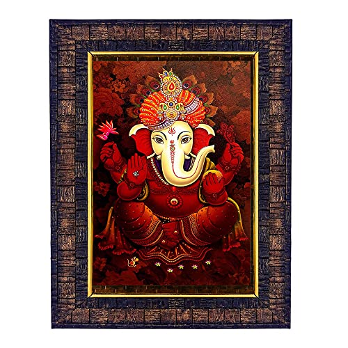 Image of Hawai Lord Ganpati Photo Frame, Size- 8.5x7inch | Engineered Wood Wall Hanging Home Decor Religious Frame | SFDI276BLKFRM