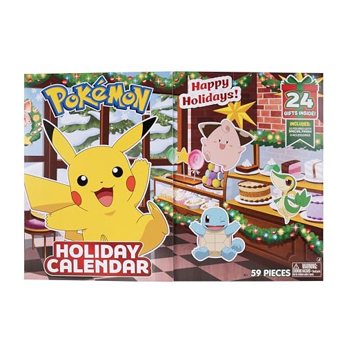 Pokémon PKW4116 - Adventskalender 2025 – Mit 16 exklusiven Battle-Figuren (ca. 5 cm) und 8 festlichen Zubehörteilen, offizieller Pokémon Kalender mit 24 Überraschungen