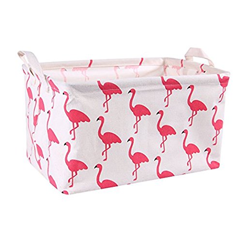 Flamingo Toy Storage Bins Canvas Collapsible Storage Basket with Handles Toy Organizer for Nursery, Kid's Toys, Closet & Laundry, Gift Basket by Mofeng