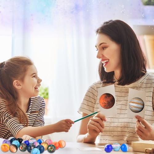 GOLDGE 30 Stück Flummies für Kinder, Gummiball Planeten Geeignet als Mitgebsel Kindergeburtstag, 32mm Springball für Gastgeschenk, Schultüte Pinata Füllung