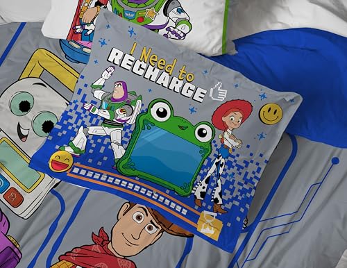 Image of Jay Franco Kids Comforter Set Includes Sheets and Pillow Covers - Soft and Cozy Bed Set for Stylish Room Decor, Official Licensed Bedding, Grey - Toy Story, 7 Piece Queen