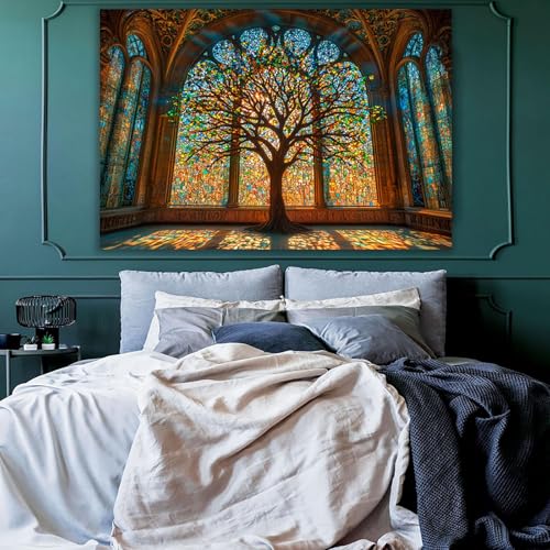 Arbre de vie impression sur toile multicolore CUDAOO 70x100cm encadrée