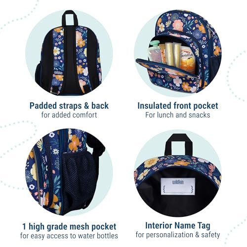 Image of Wildkin 12 Inch Toddler Backpack for Kids, Floral Bloom | Ages 3-7, lightweight toddler backpack for daycare, preschool, and travel