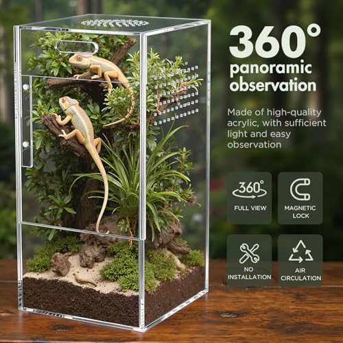 Image of Pre-Assembled Jumping Spider Enclosure, Acrylic Terrarium with Magnetic Door & All-Side Ventilation, Habitat for Spiderling, Mantis, Tarantula, Snail (5 inchx5 inchx10 inch)