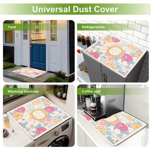Image of Homecloud Non-Slip Washing Machine Mat - Durable Waterproof Protective Cover for Washer & Dryer, Dust-Resistant Mat Ideal for Laundry Room & Kitchen Appliances | 60x60cm (Beige Pink)