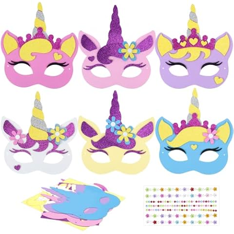 6pcs Foam Unicorn Masks Landifor Children Dress Up Cosplay Mask Make Your Own Mask for Unicorn Theme Birthday Masquerade Party Pretend Play Arts Crafts Favor Cover