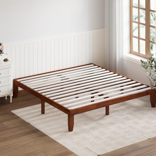 Giantex GT-63251CH-HW 14 Inch King Wood Platform Bed Frame, Minimalist Style Mattress Foundation With Solid Rubber Wood, Heavy Duty Wood Slat Support, Without Headboard, Easy Assembly, No Box Spring Needed, Walnut thumb #2