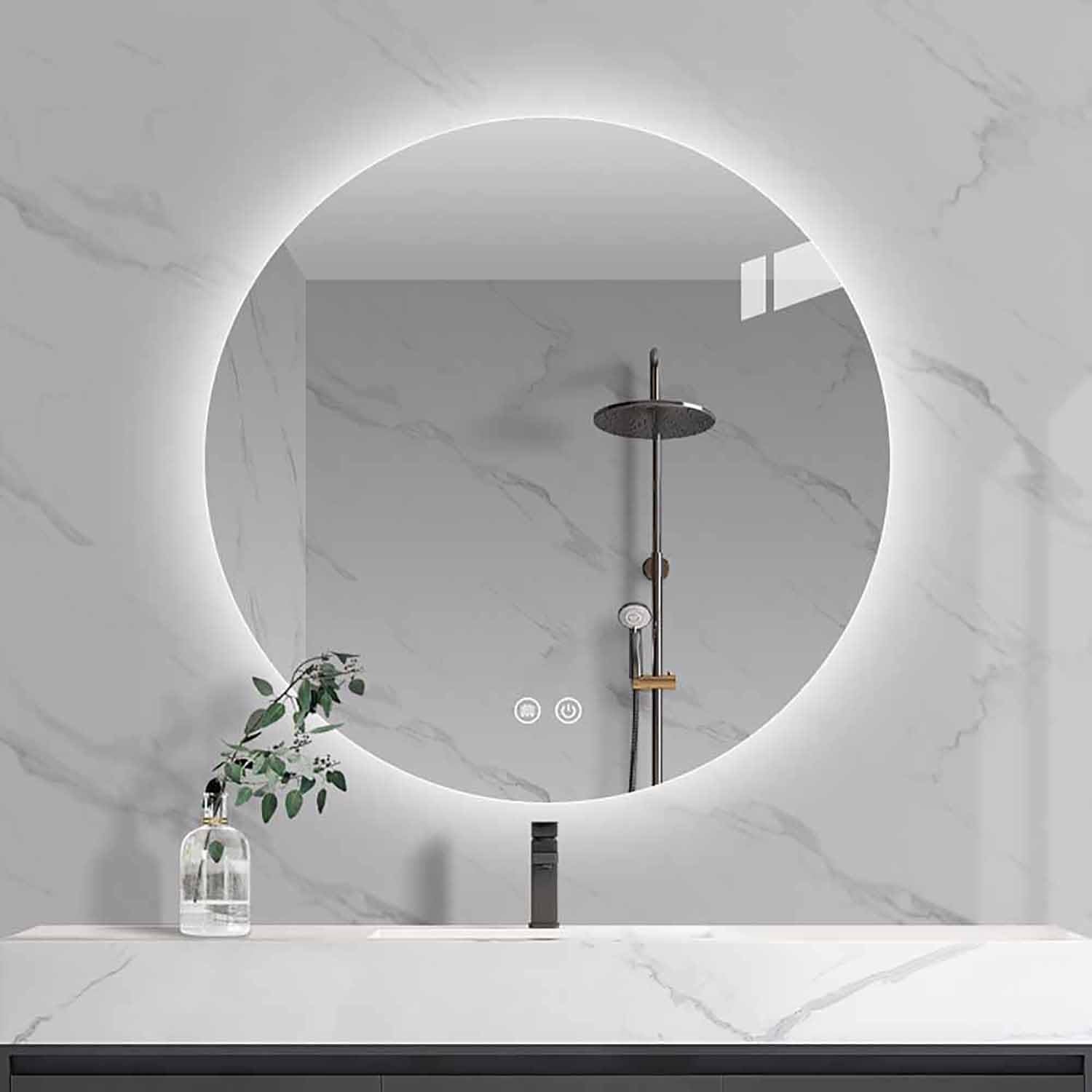 FGXHHS 28" Round Frameless LED Wall Mirror for Bathroom 40" Anti-Fog Lighted with Touch Button 3 Colors Light Brightness Adjustable Shatter-Proof(Backlit,28in/70cm)