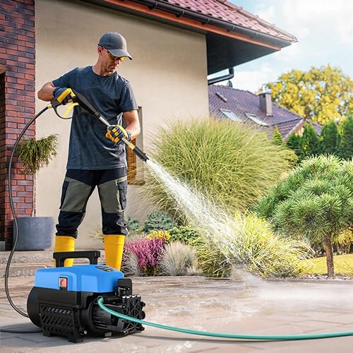 Image of Cockatoo RinseSmart18W High Pressure Washer, Corded Electric 1800W 2.5HP, 120 Bar, 5L /Min Flow, Aluminium Binding Induction Motor, 7m Hose, Foam Spray Gun - Car, Bike, Patio, Garden, Outdoor (Black)