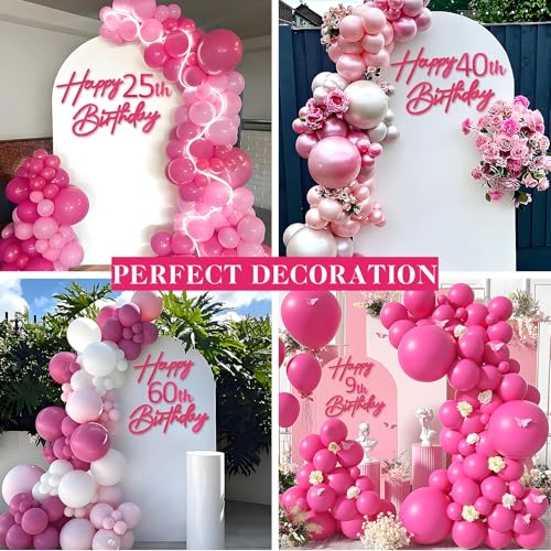 Image of Happy Birthday with 0-9 Numbers Sign for Backdrop - Glitter Felt Custom Age Happy Birthday Decal for Balloon Arch Birthday Decorations Baby Shower - Hot Pink
