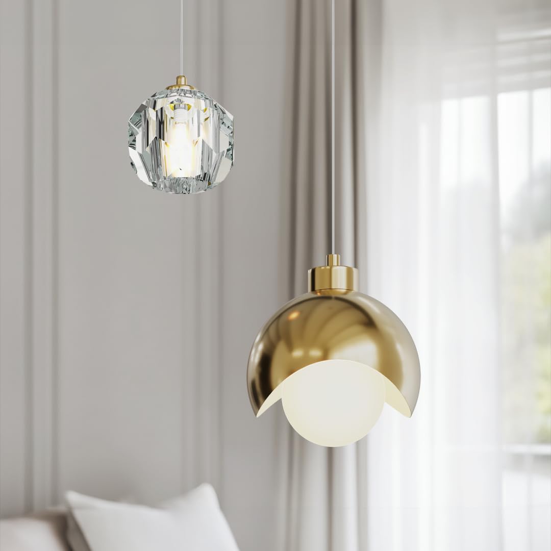 MOD LIGHTING Diana | Modern Gold Pendant Light Fixtures, Hanging Lights for Kitchen Island, Bedroom Lighting for Tracking, Dimmable LED Bulbs, 1-Pack (Gold & Crystal | 79" | Warm White)
