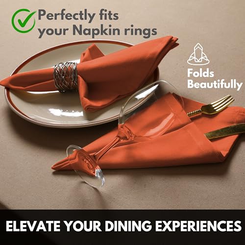 Image of Cloth Napkin 100% Cotton 17 inchx17 inch Decorative Washable Table Napkins Set of 12 for Dining, Holidays, Buffet Parties & Wedding Use - Orange