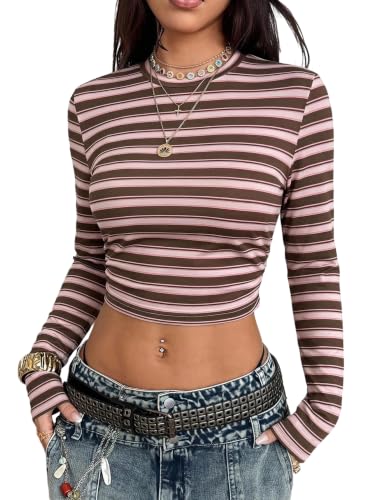 Image of RoseSeek Women's Camo Print Crop Tops Long Sleeve T Shirts Slim Fit Tops